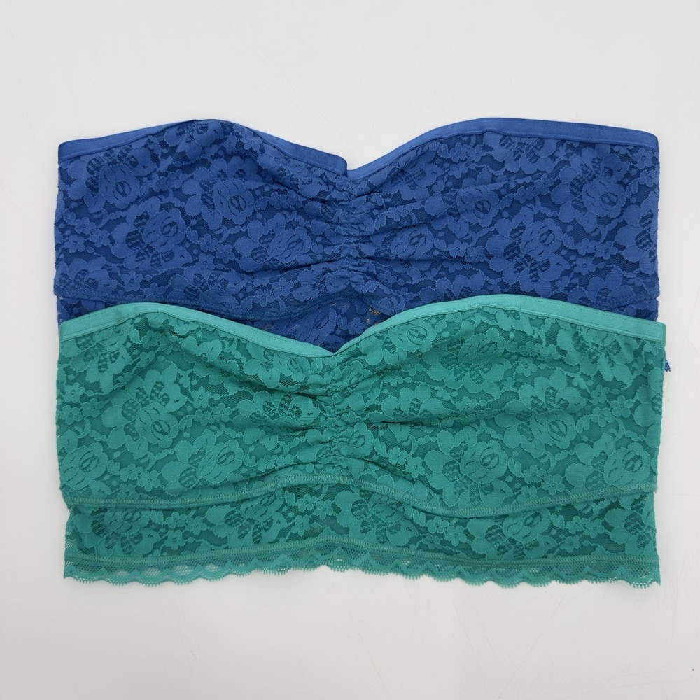 Aerie Lace Strapless Bandeau Bralette Lot Of 2 Women's Medium Green & Blue‎ NEW